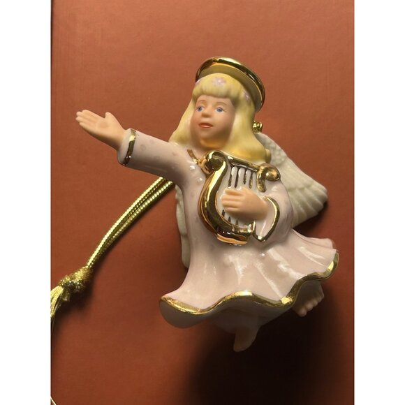 Lenox Angel Ornament With Harp Gold Accents Porcelain Christmas Decoration New - Picture 4 of 12